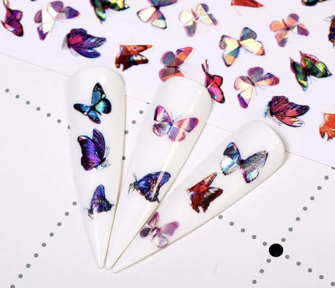3D Nail Art Sticker Laser Holographic Butterfly Decals Manicure Peel & Stick