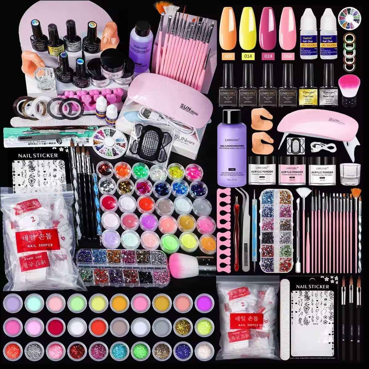 Acrylic Nail Kit with Lamp Light Acrylic Glitter Powder