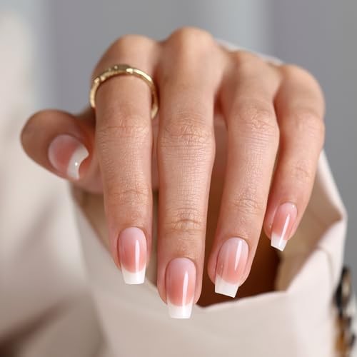 Milky White French Press on nails Christmas – Soft Gel 6-Gradient French