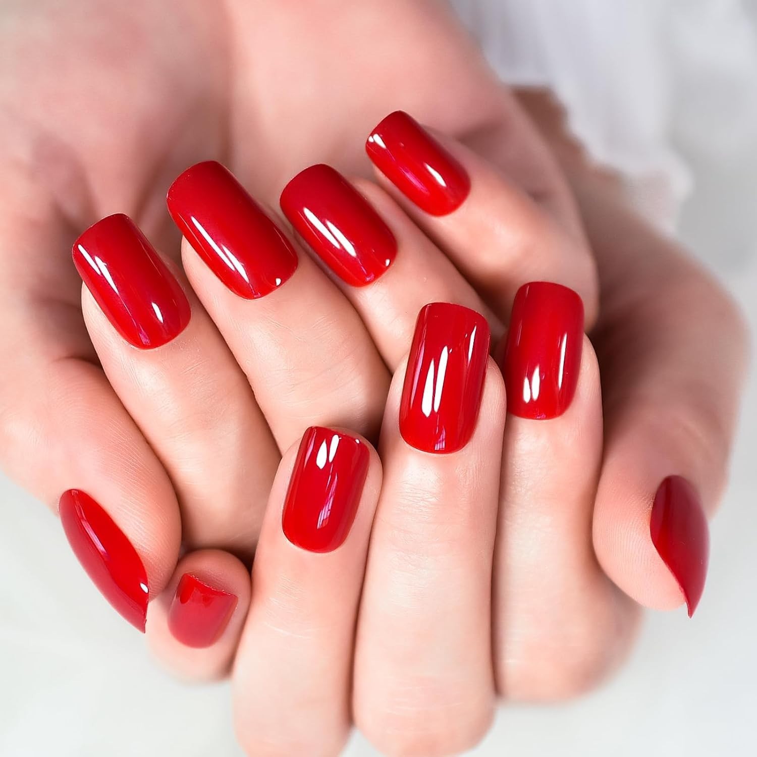 Chinese Bright Red Press on Nails – False Nails – Glossy Blood Red Finish Fin…