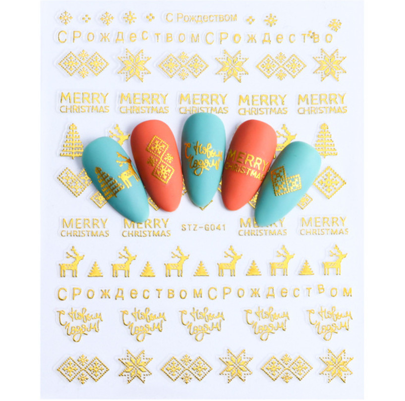 3D Christmas Nail Art Stickers Winter Gold Snowflakes Decals Self-adhesive NH21