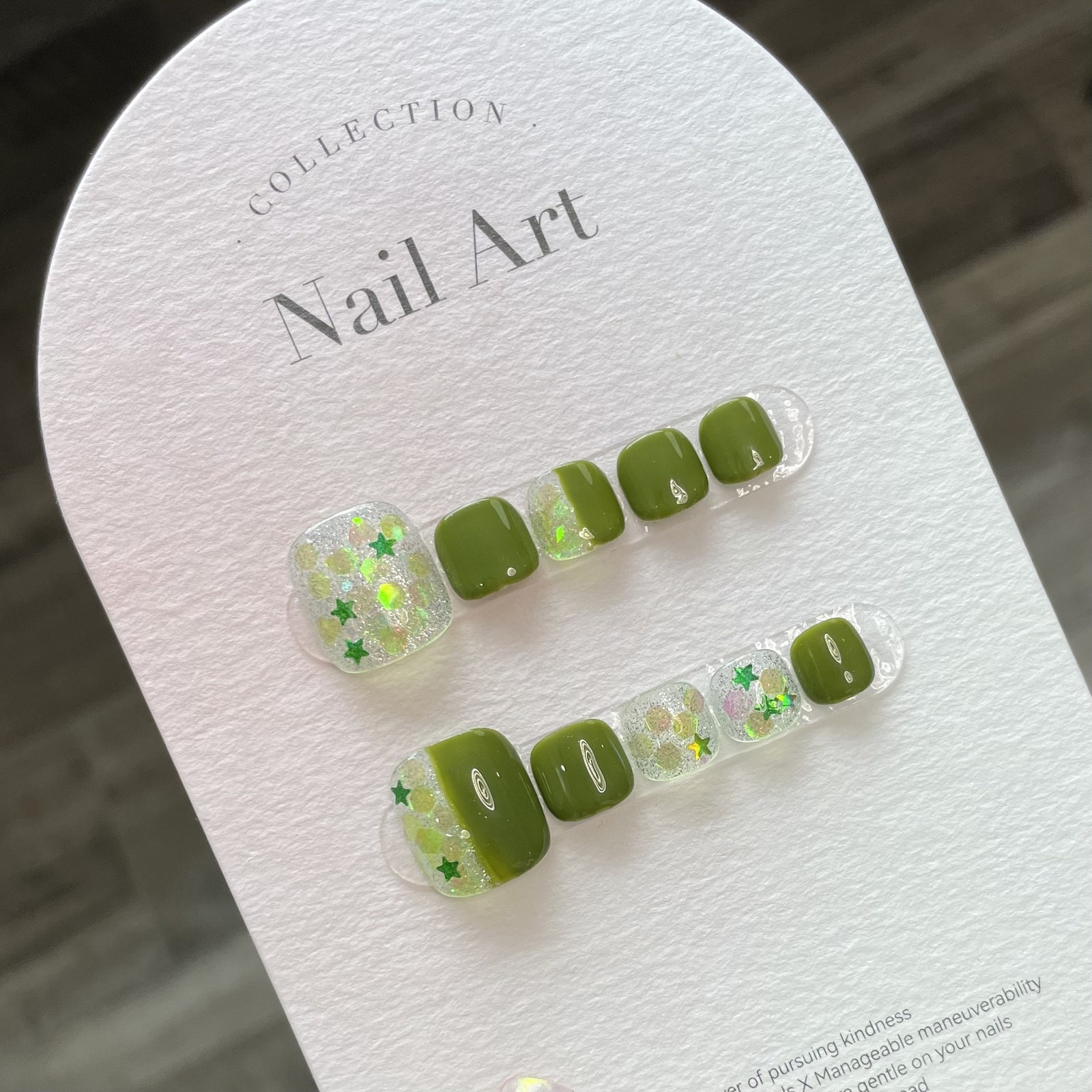10Pcs Retro Green Glitter toenails Press On Nails Reusable For Outdoor & Casual
