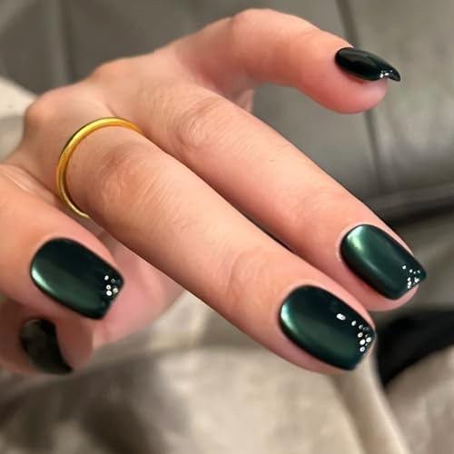 Dark Green Press on Nails – Fake Short Square – Pack of 30 – Style 25