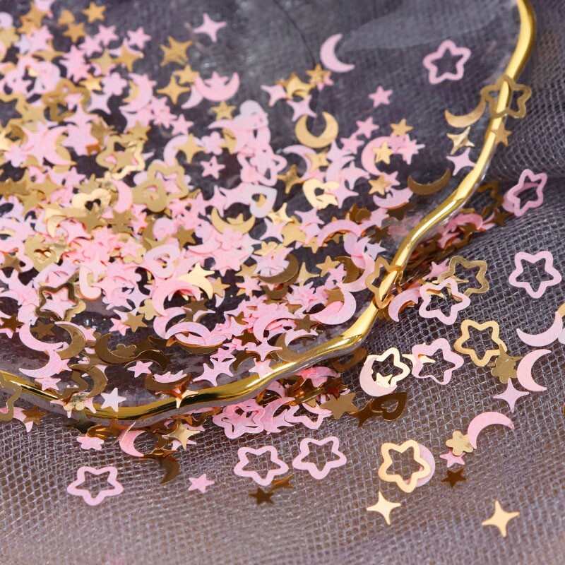 Pink & Gold Moon Star Love Mixed Shape Nail Art Glitter Sequins for Flakes Nails