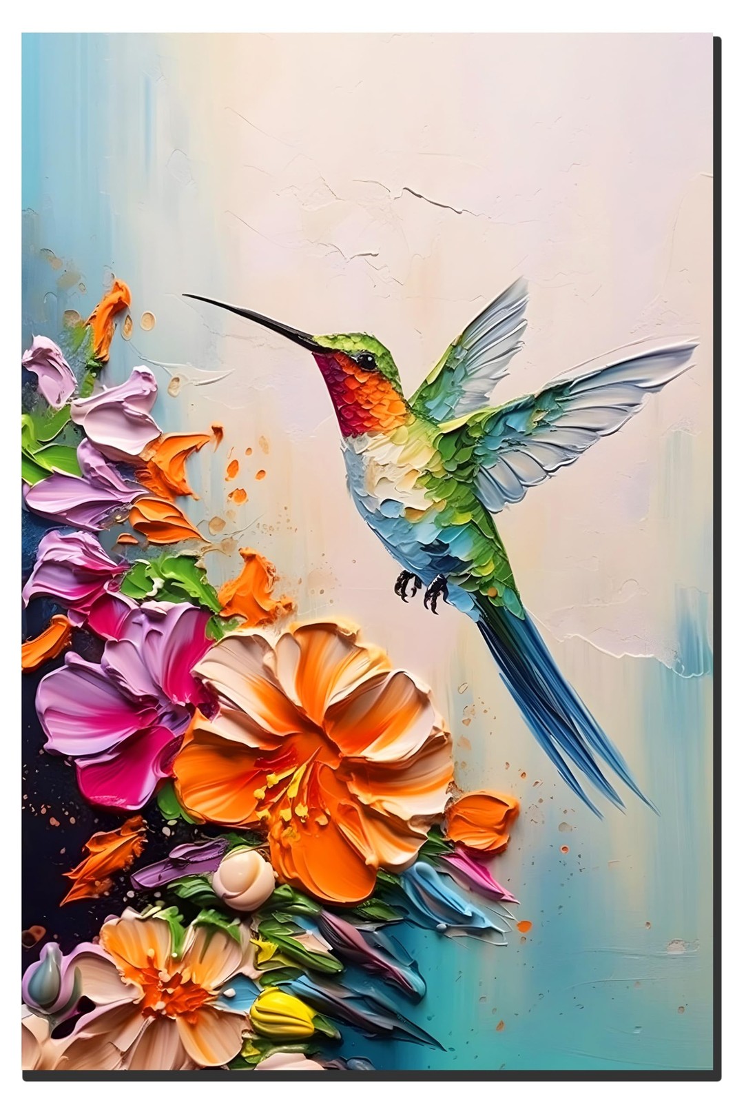 2D No Texture Colorful Painting Style Hummingbird Wall Art,Spring Flowers Can…