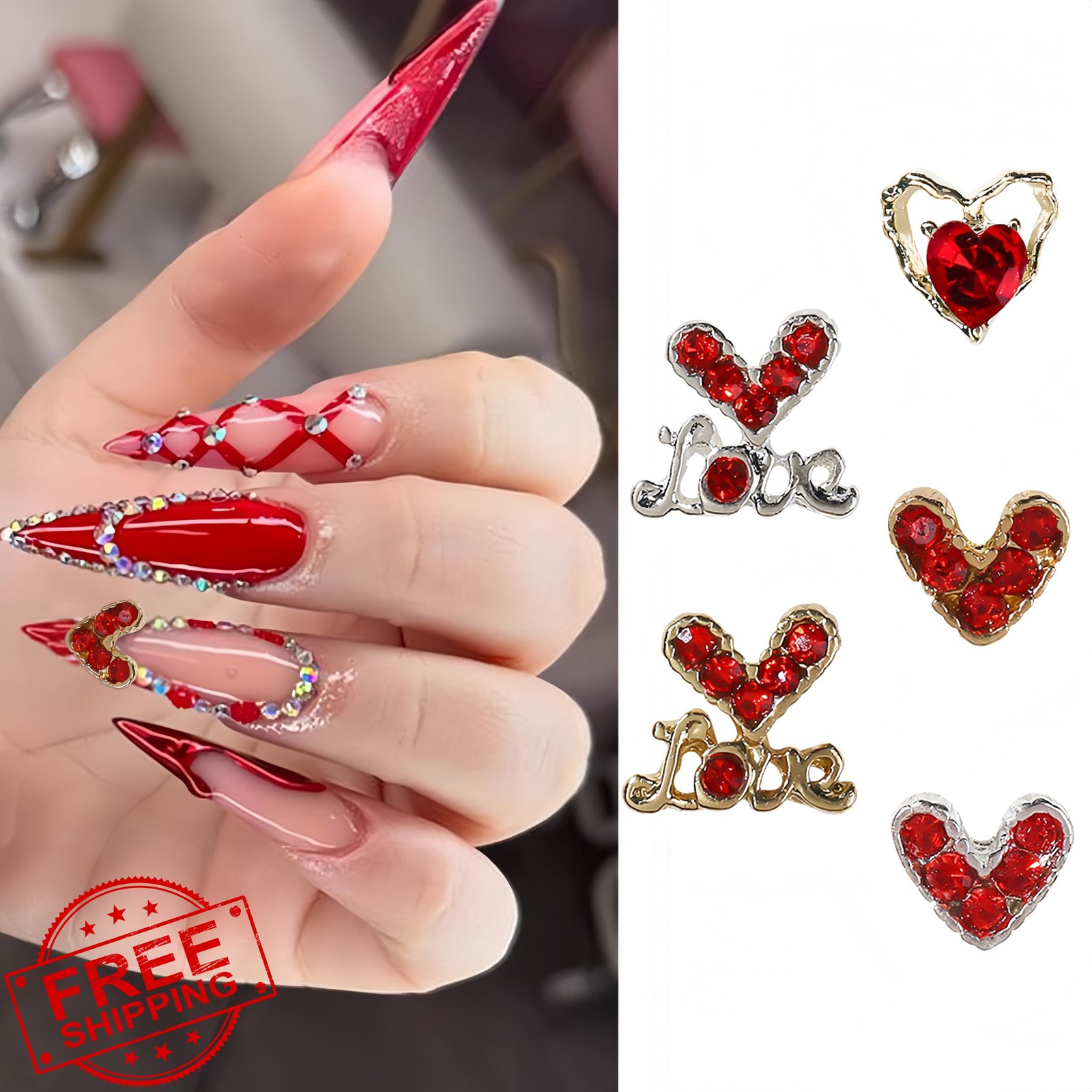 CnSybaris Red Heart Nail Charms Black