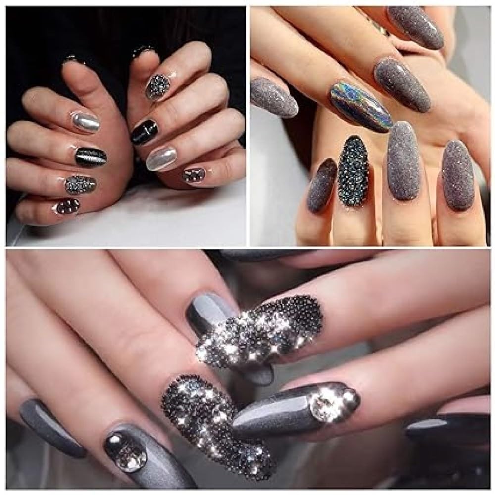 3D Metal Caviar Nail Beads, Black Gold Mini Ball Decorations for Acrylic/Gel …