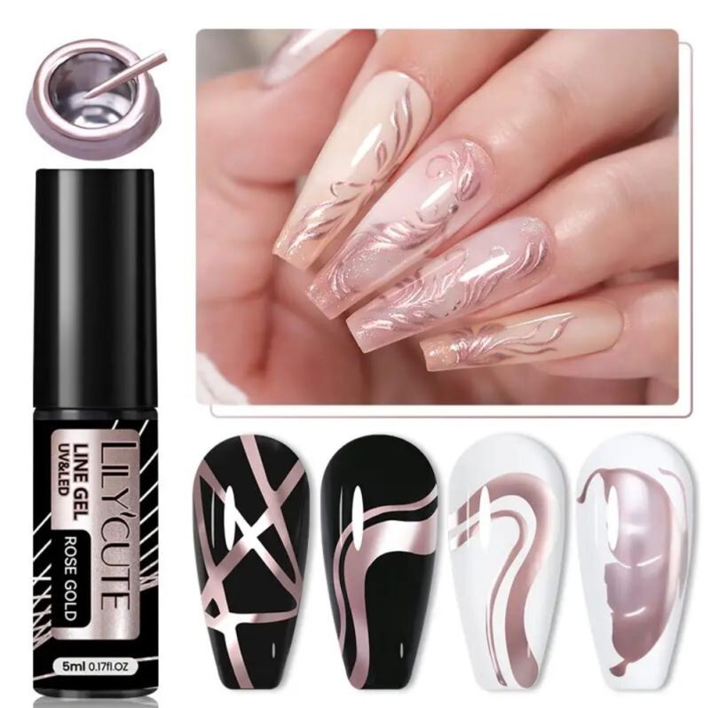 LILYCUTE Metallic Liner Nail Gel Polish Solid Colours Glitter Art Pen Painting
