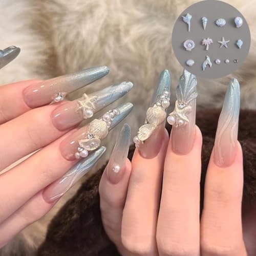 12 Grids 3D Aurora Ocean Nail Charms Summer Beach Nail Rhinestones Set with