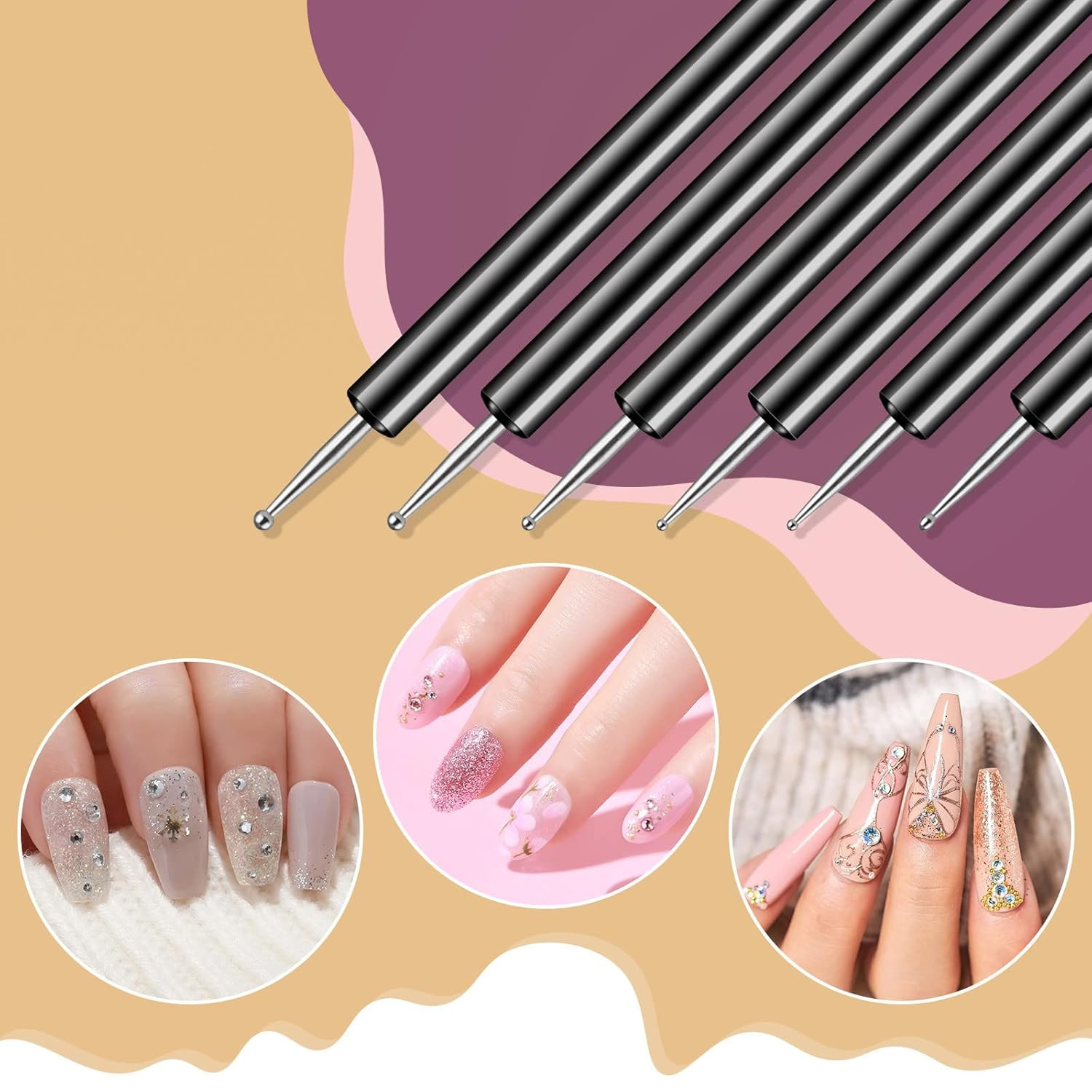 6PCS Double-Ended Nail Art Dotting Tools and Detail Brushes Kit