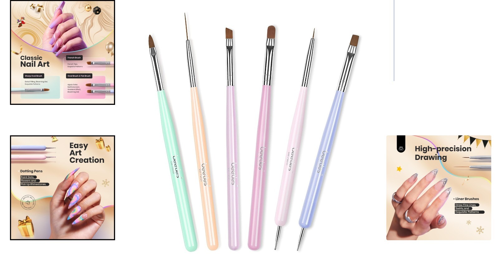 6 Pcs Nail Art Brush Set – Wood Handle for DIY Elegant Designs