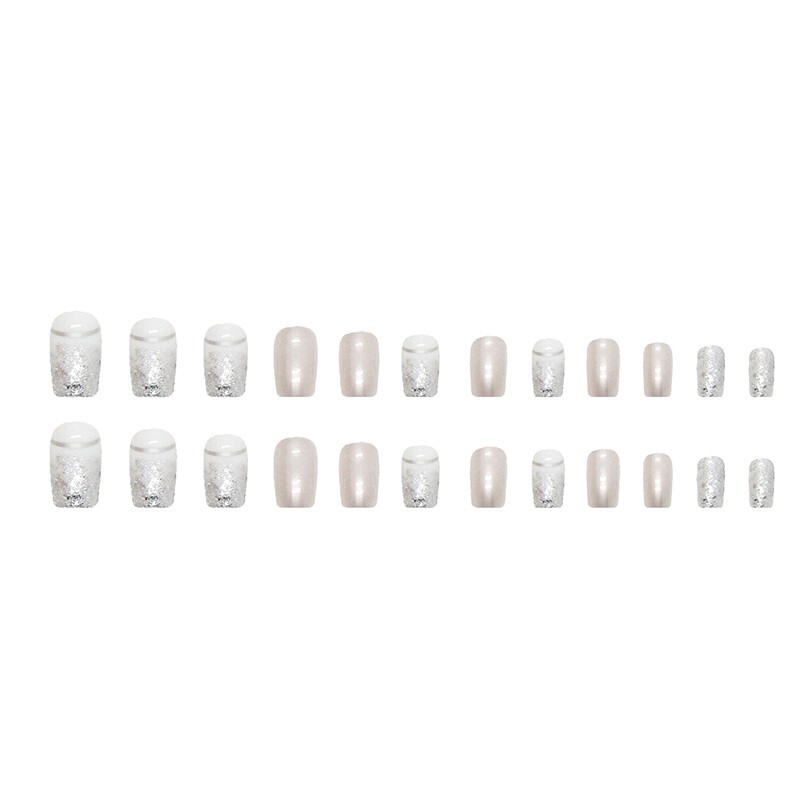 Press On Nails Medium Square Silver Reusable Nail Tips Nails Glue Gel Fake Nails