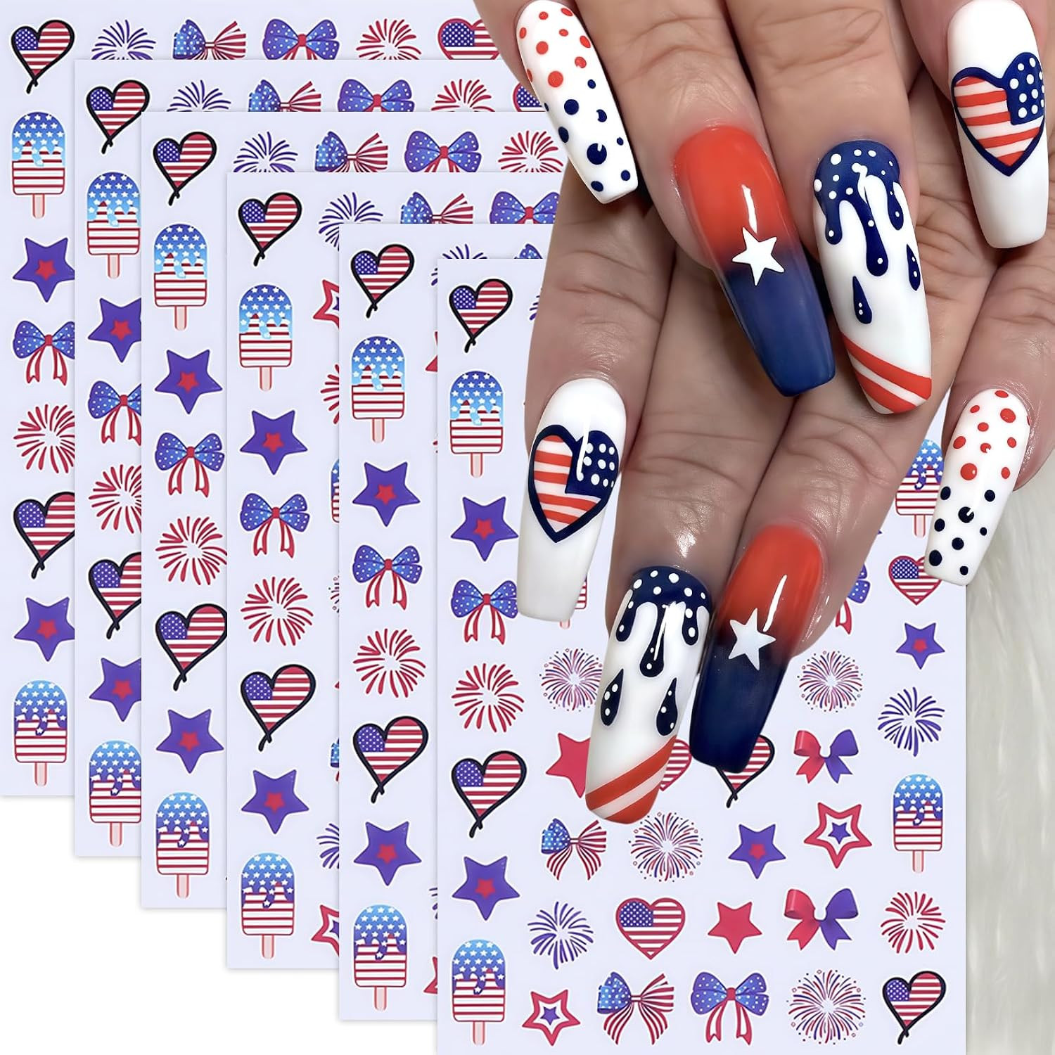 6 Sheets Independence Day Nail Stickers for Nail Art,4Th of July Nail Stickers P