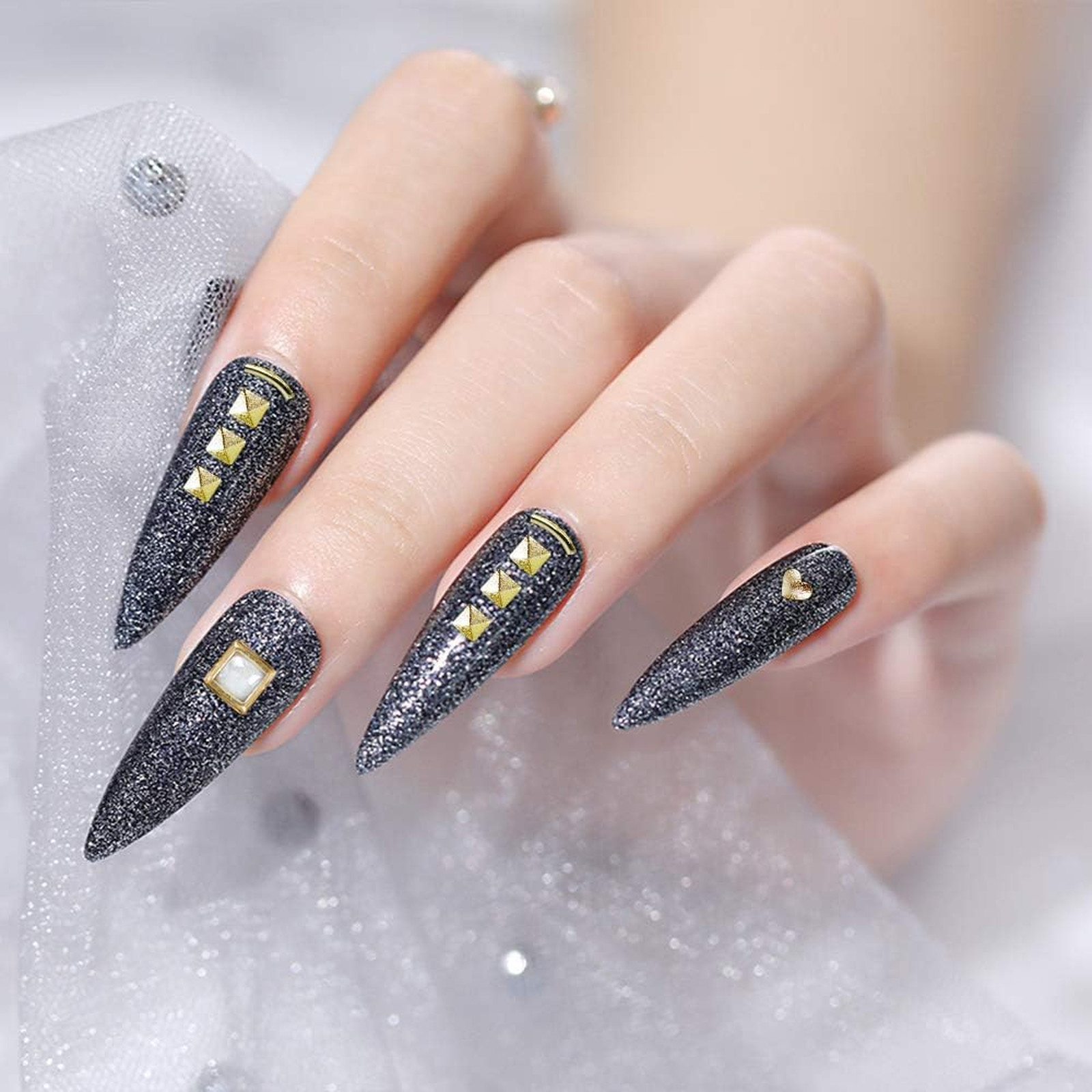 Nail Art Rhinestones Glitter Kit with Tweezers and Pens, 12 Boxes of Nail Gems