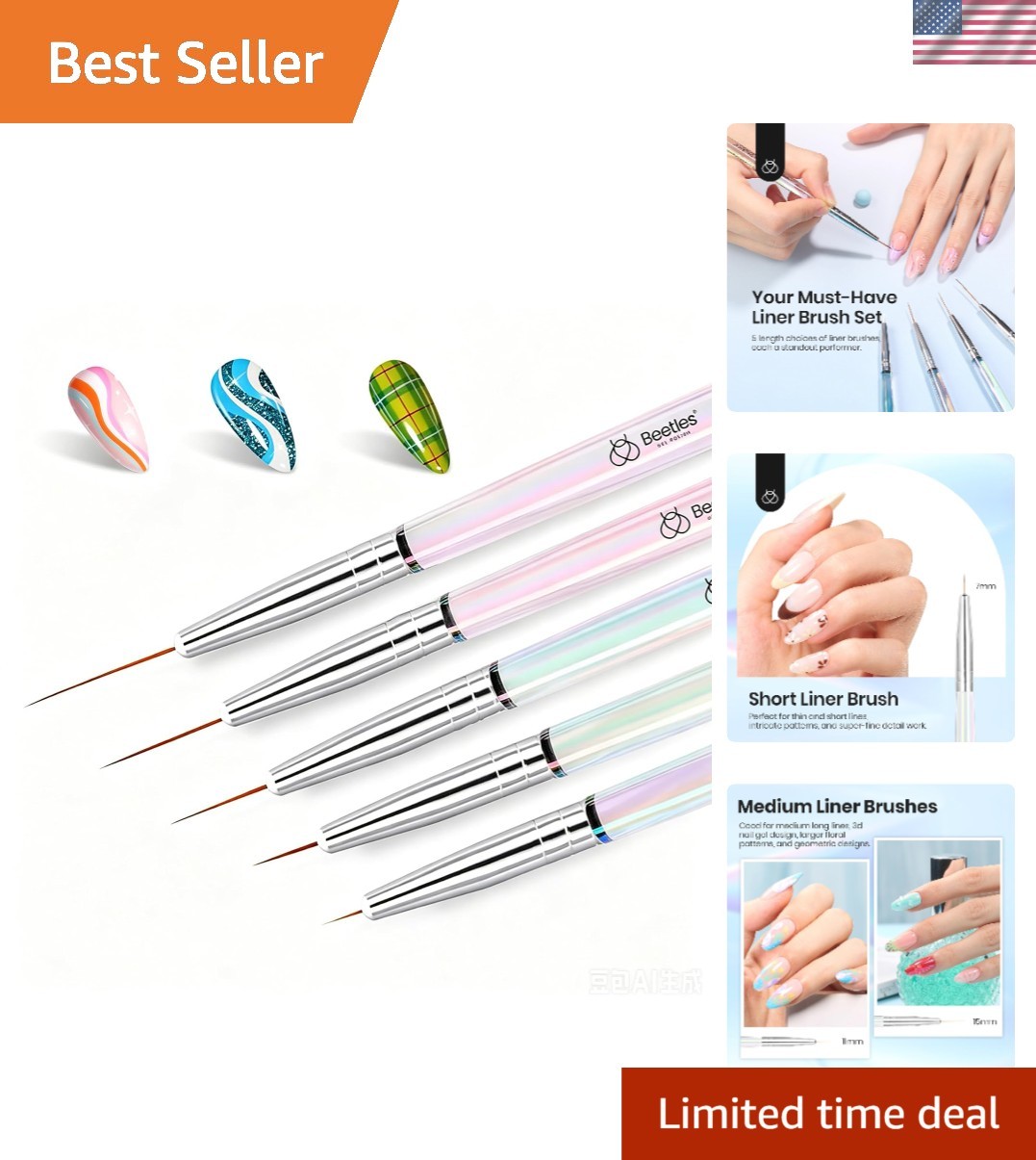 Beetles 5pcs Nail Art Liner Brushes – Durable & Ergonomic Design for Artists