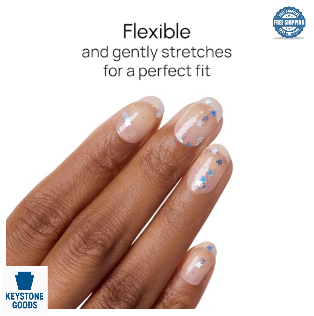 Nail Art Strips 16 Double-Ended Holographic Star Clear Glitter Overlay Peel