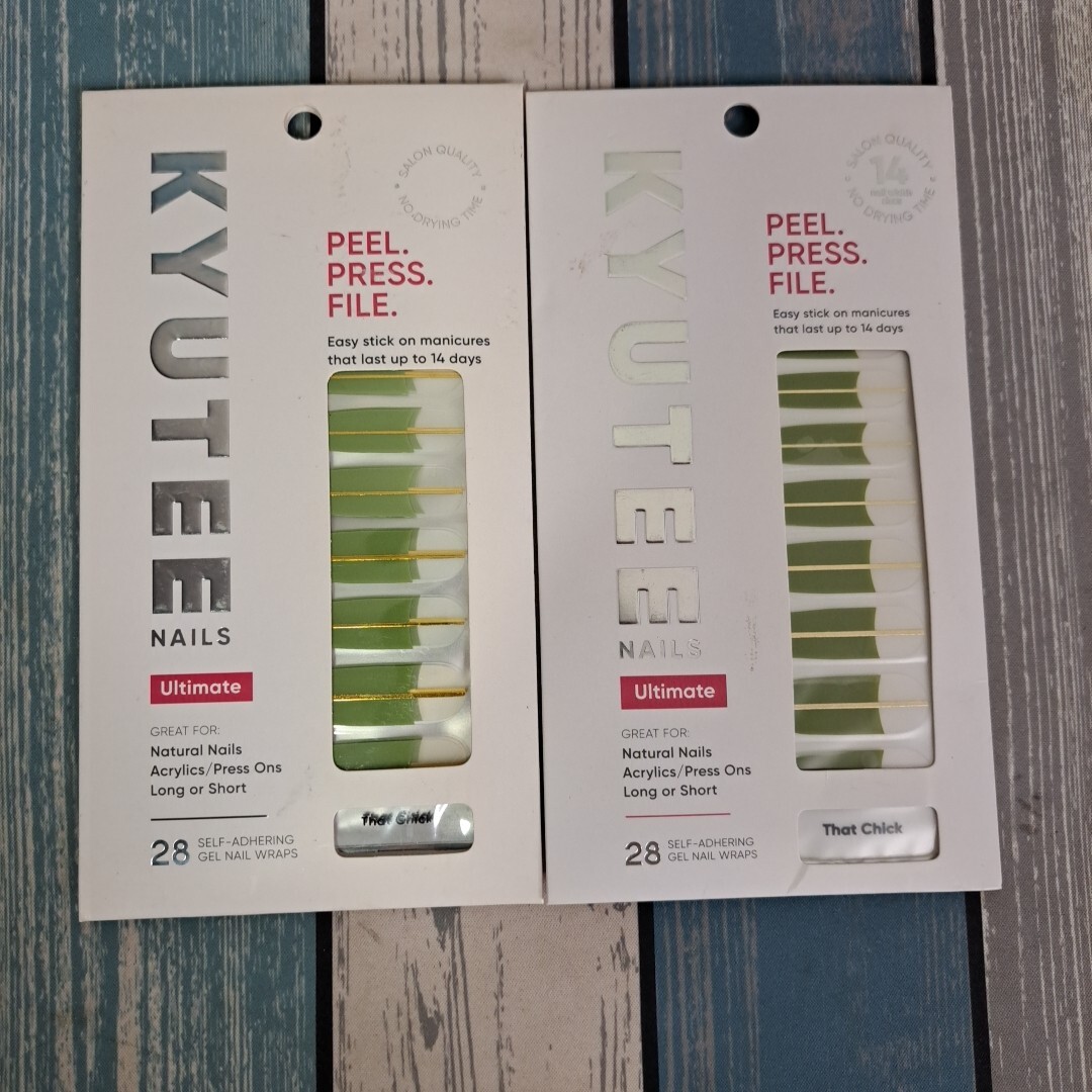 (2) Kyutee Nails Peel Press Instant Gel Polish Manicure ~That Chick~ Olive Green