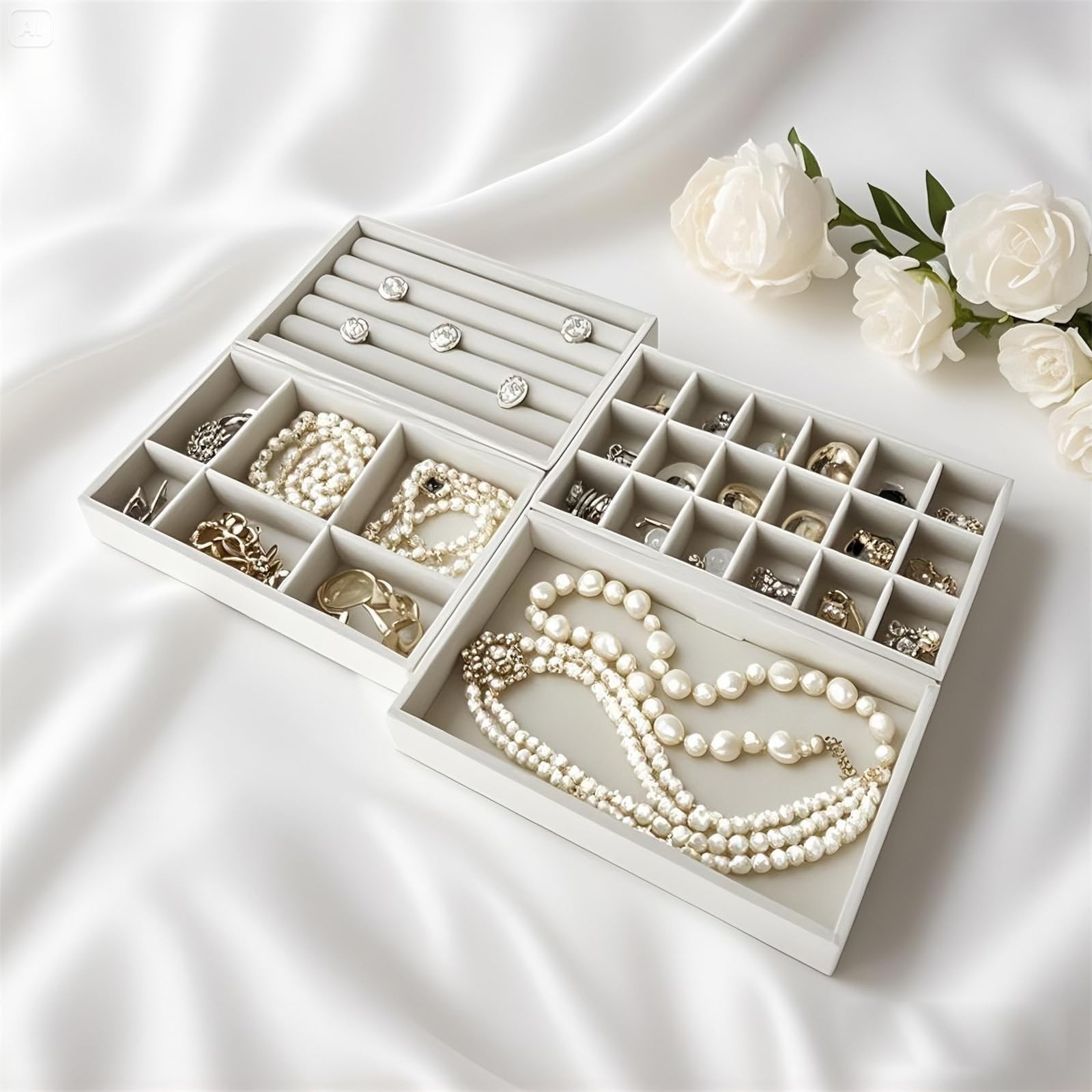 SCIKHEFT Stackable Jewelry Organizers and Storage with Velvet Jewelry Trays, …