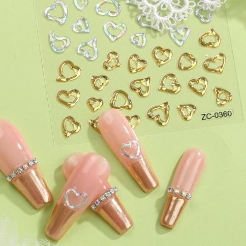 6 Sheets 3D Embossed Gold Irregular Geometric Nail Art Stickers Decals Self