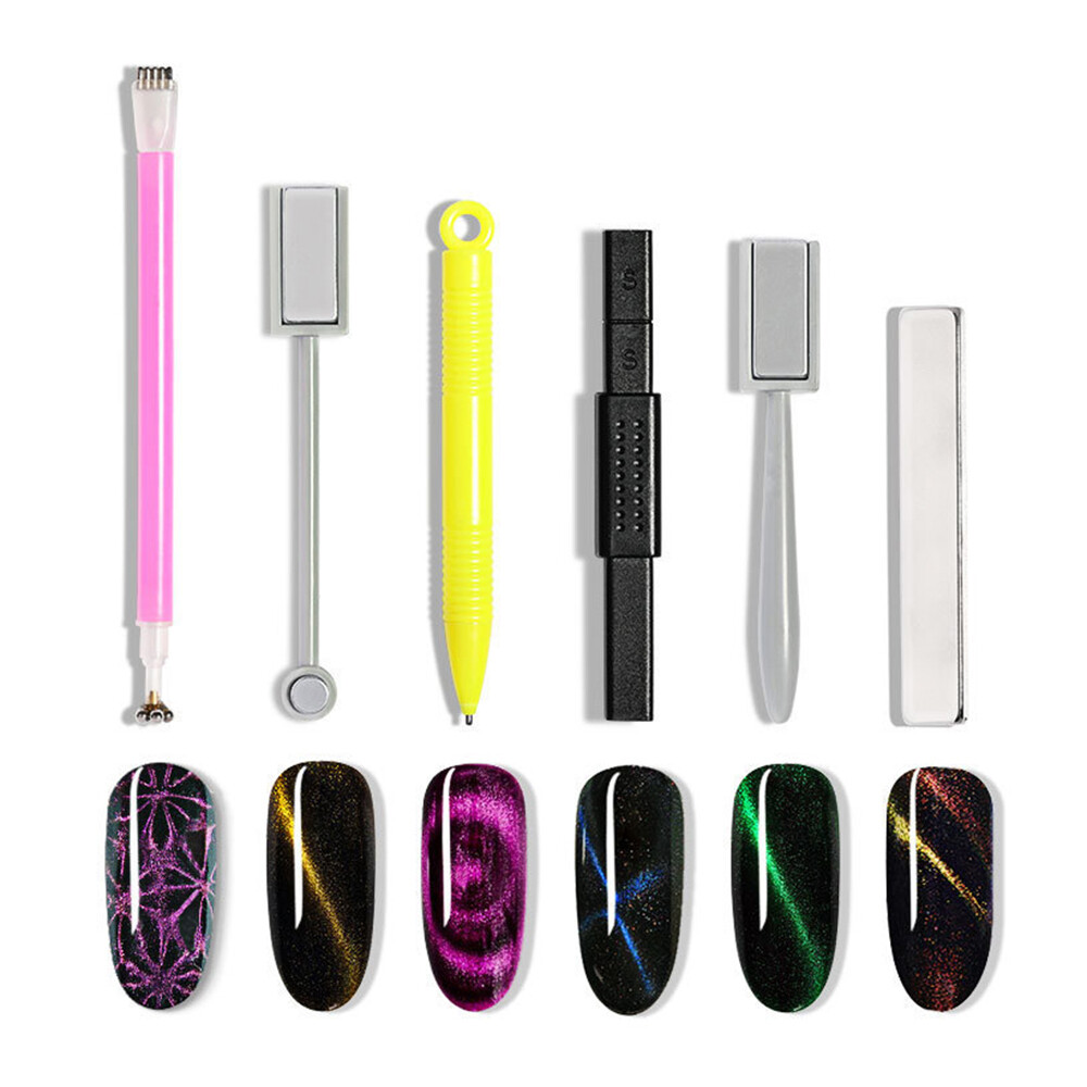 6Pcs Nail Magnet Tool Set With Double Head Flower Design Fr Cat Eye Use DIY S3T1