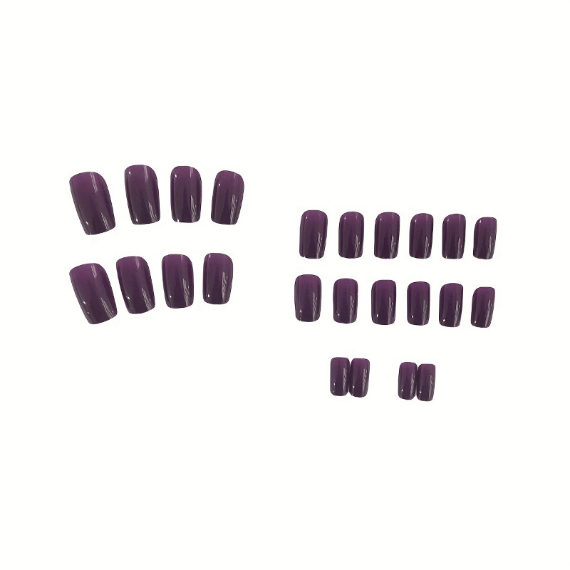 48Pcs Short Square Glossy Purple Press on Nails Solid Color Daily Casual Wear
