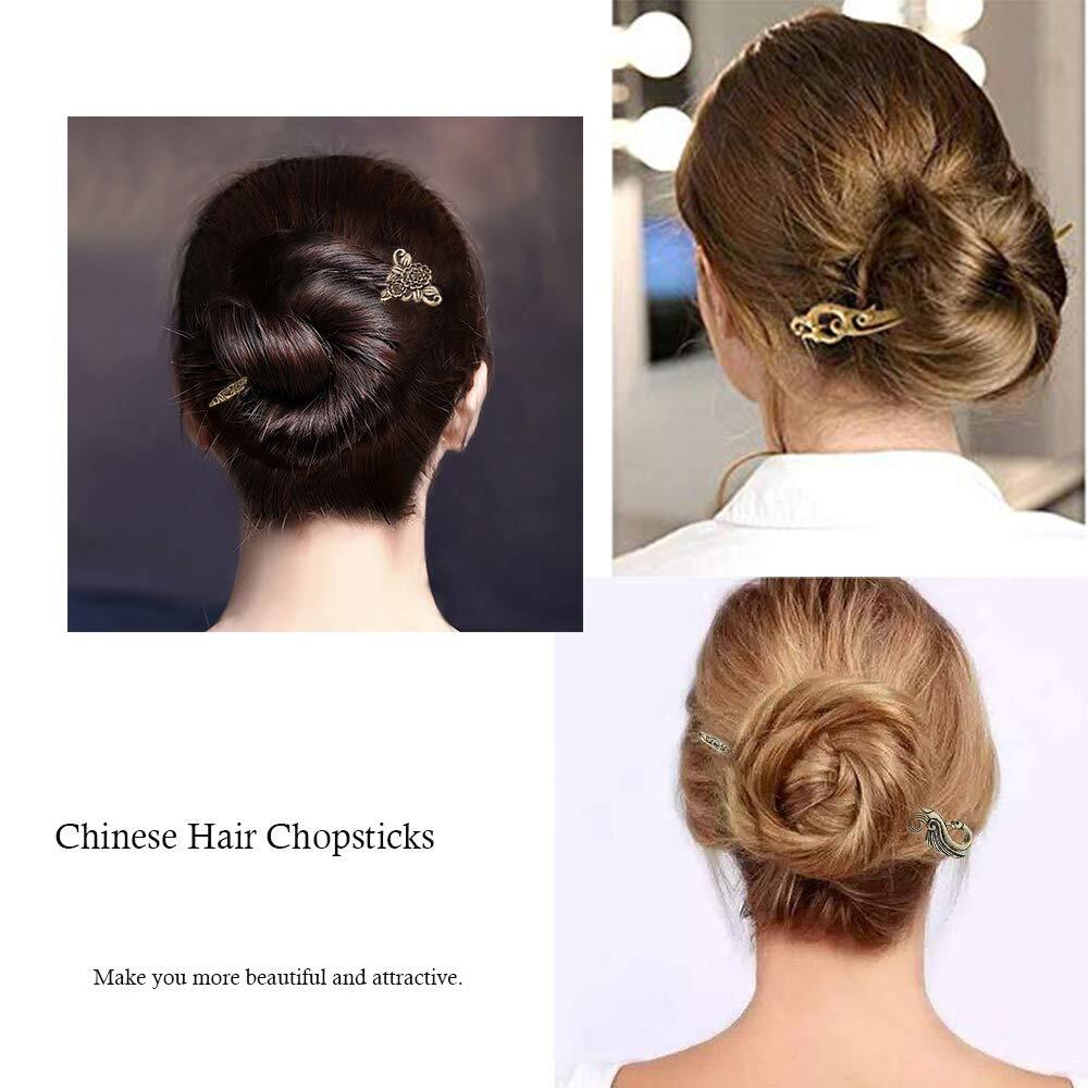 12 Pieces Chinese Women Hair Sticks, AUHOKY 12 Styles Vintage 12Pcs,Bronze