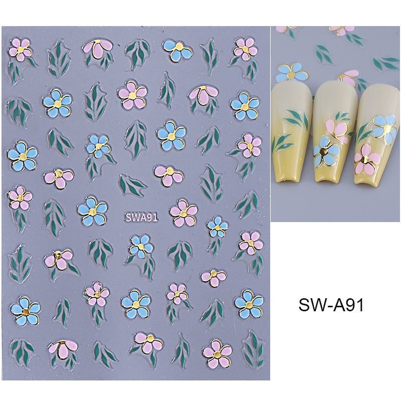 White Daisy Gold Nail Art Stickers Gold Swirl Line Dots Spring Summer Florals