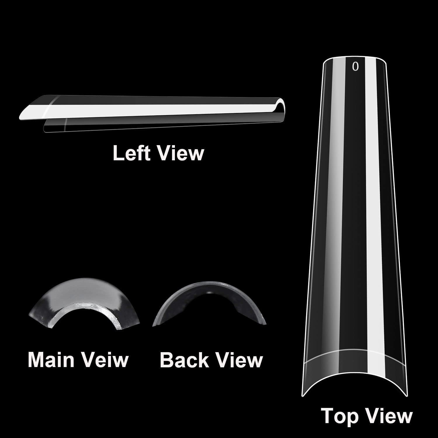 500Pcs XXL No C Curve Coffin Tips for Acrylic 500 Piece Assortment, Clear