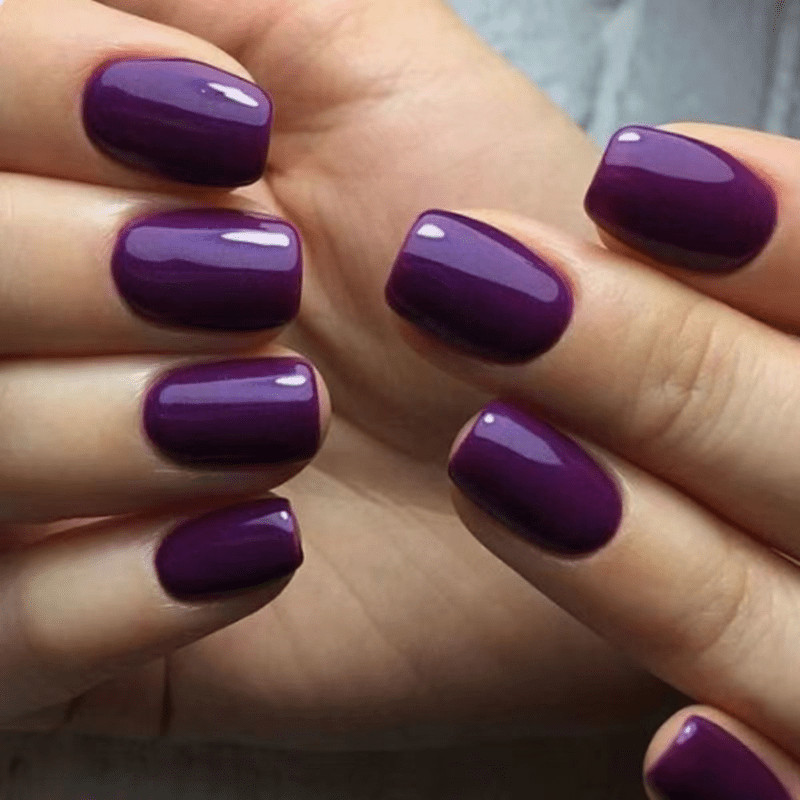 48Pcs Short Square Glossy Purple Press on Nails Solid Color Daily Casual Wear