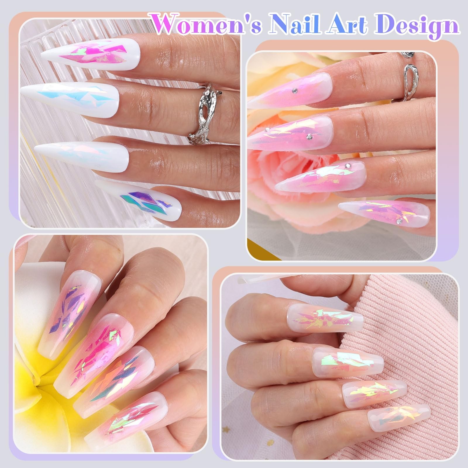 Aurora Glass Paper Nail Art Sticker 10 Sheets Gradient Laser Broken Glass Paper