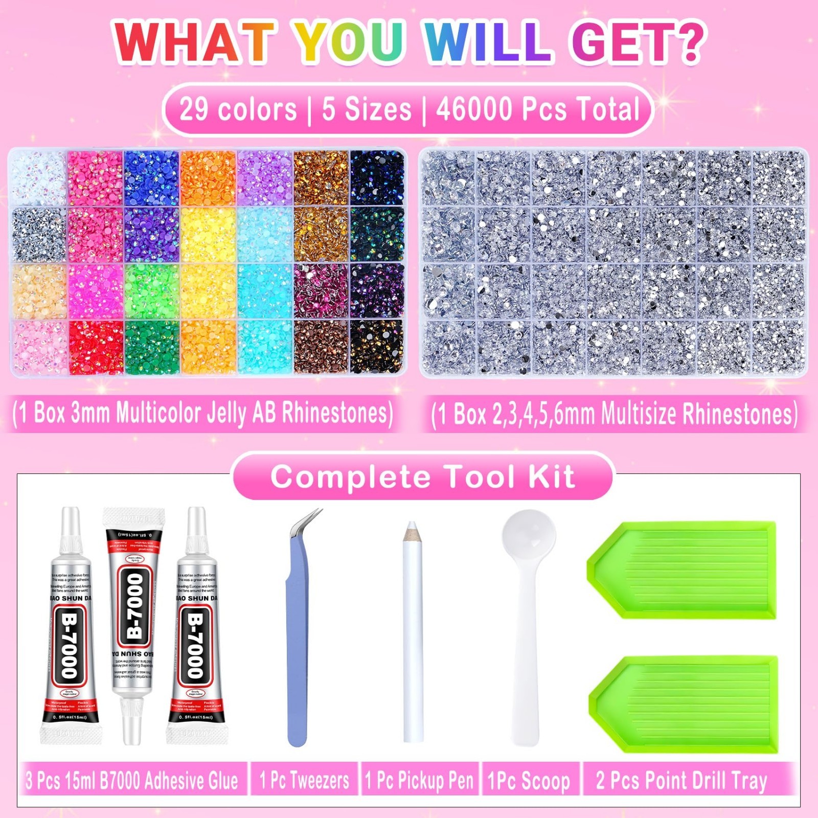 46000 Pcs Multicolor Jelly Rhinestones & Silver Flatback Gems for Crafting Kit,