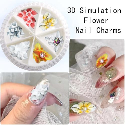 1 Box 12 Pcs Embossed 3D Flowers Nail Charms for Nails Simulation Flowers