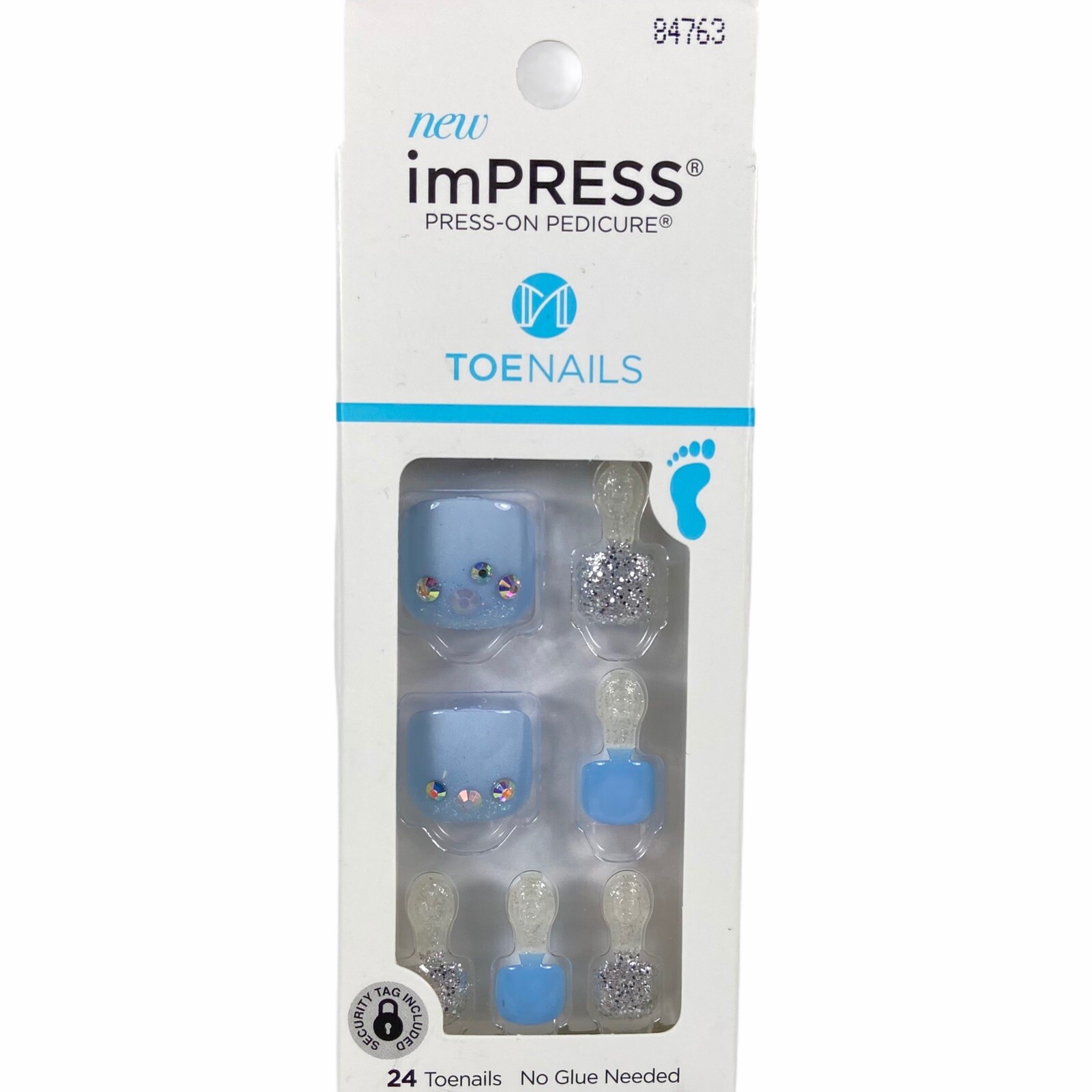 NEW Kiss Nails Impress Press On Pedicure Gel Blue Silver Glitter Gems Toe Nails