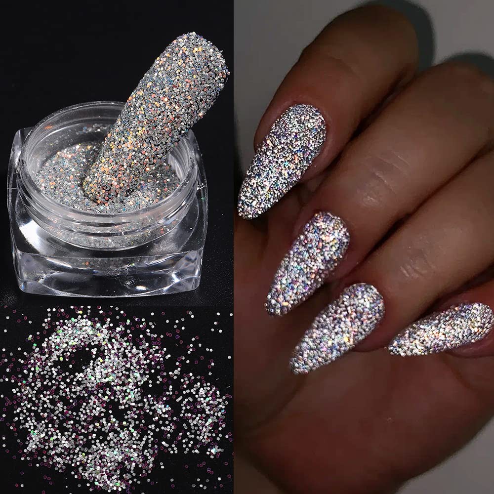 Reflective Nail Powder – 6 Boxes Sparkling Diamond Glitter for Nails, Iridesc…