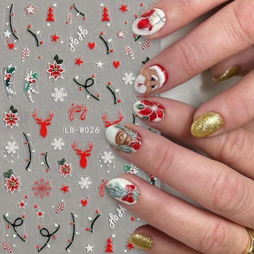 4Pcs Christmas Nail Art Stickers 5D Embossed Nail Decals Winter Christmas Tree