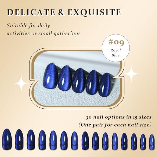 Dark Blue Press on Nails 30 Ounce (Pack of 1) – Short Almond-09 Royal Blue