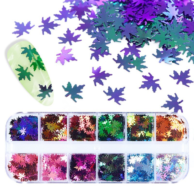 Nail Sequins Flakes Art 3D Decoration Laser Maple Leaves DIY Accessories
