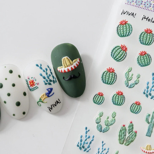 5D Cactus Nail Decal, Nail Decals, DIY Nails, Embossed Nail Stickers (262)