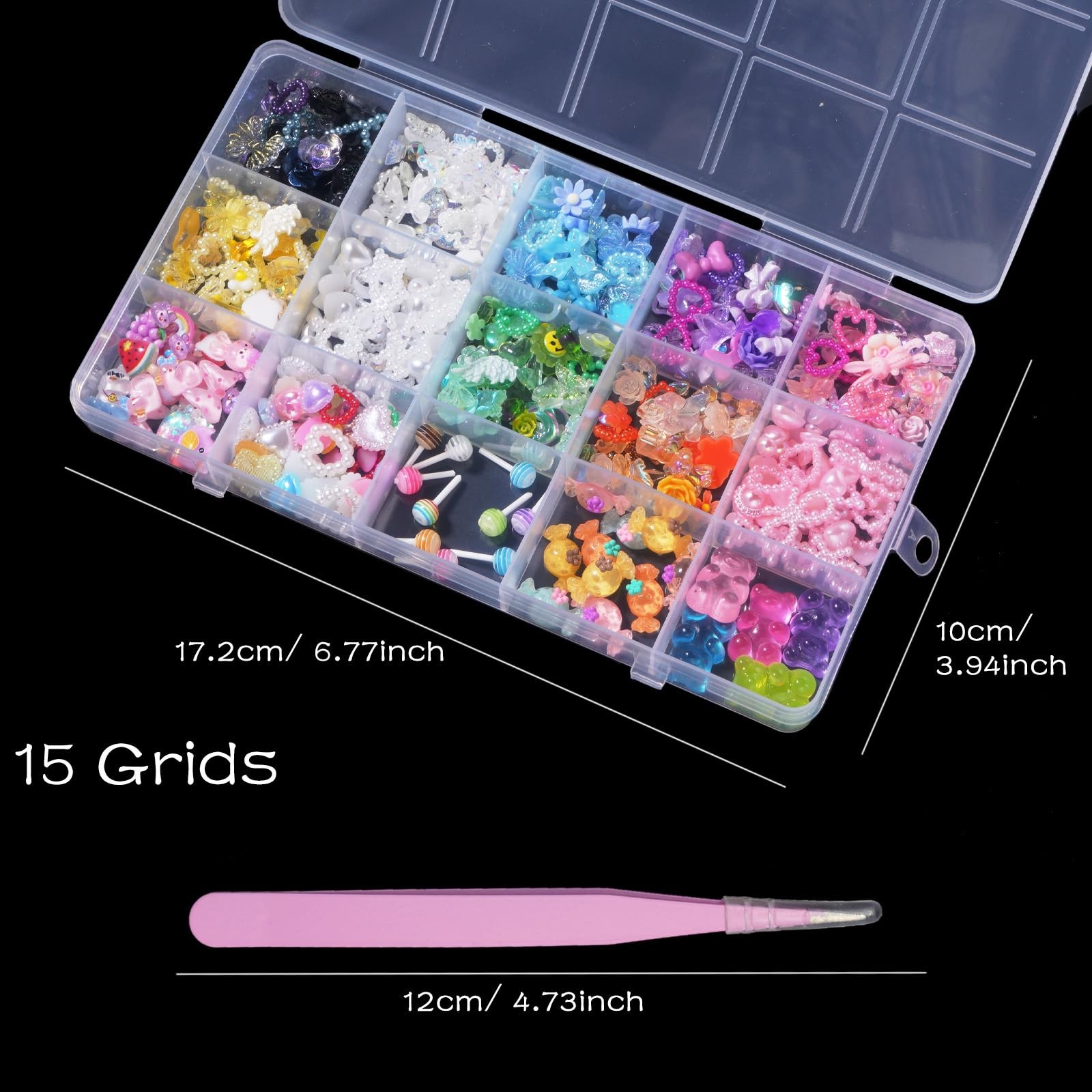 Assorted Acrylic 3D Nail Charms – Multi Color Flower Bows, Butterflies, Hearts,