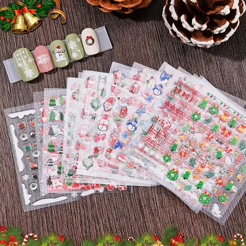 4 different sheets Nail Art Stickers, 3D Self-Adhesive Nail，Multicolor
