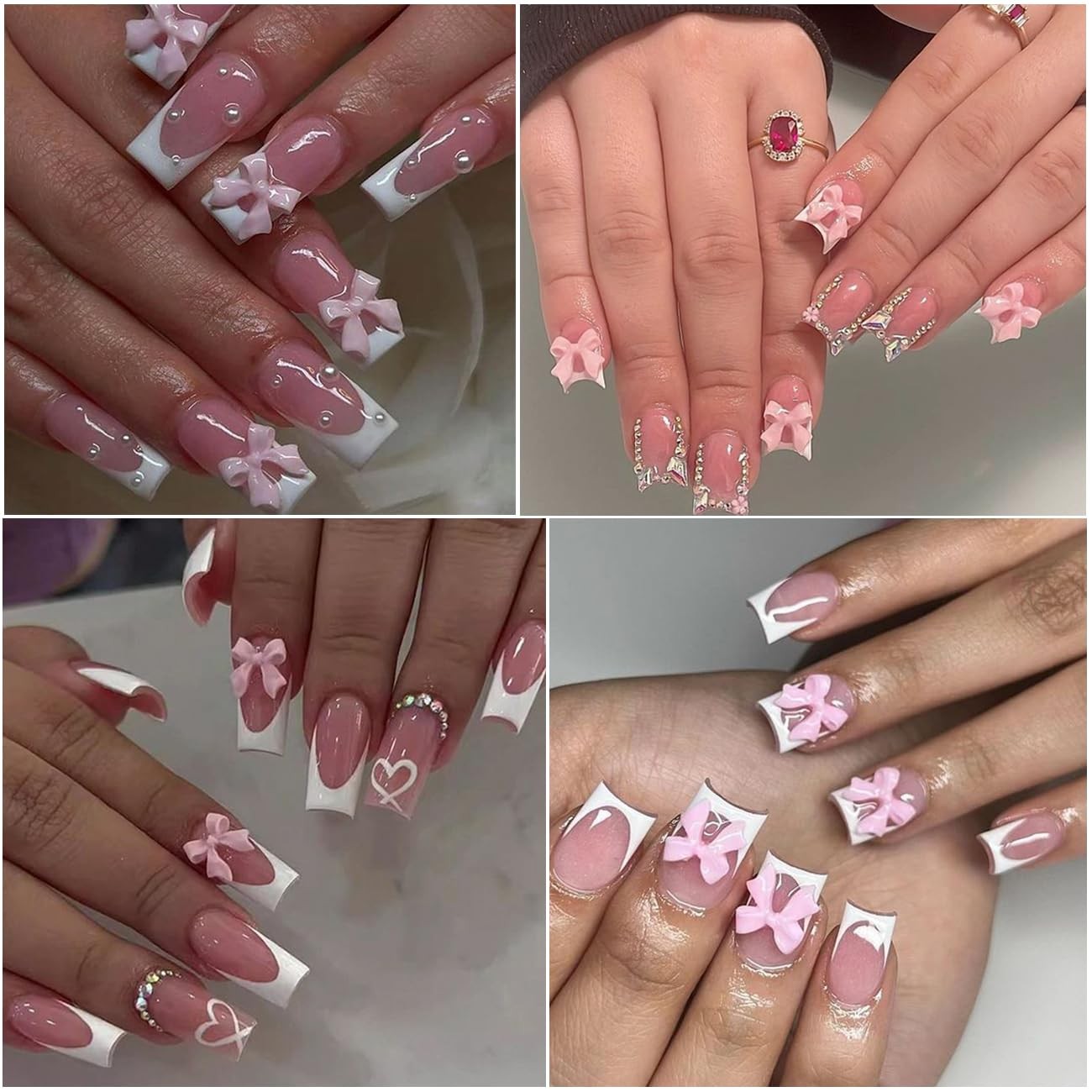 50Pcs Bow Nail Charms 3D Bow-Knot Nail Decals Nail Charms Pink Bowknot Resin …
