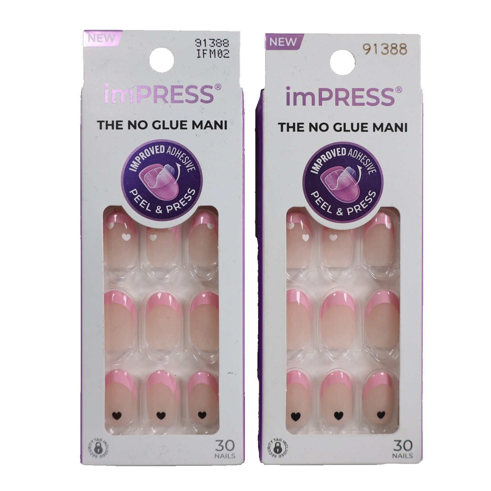 2 PACK Kiss imPRESS No Glue Press-On Nails Short Pink Oval Heart, 93188 Ditto