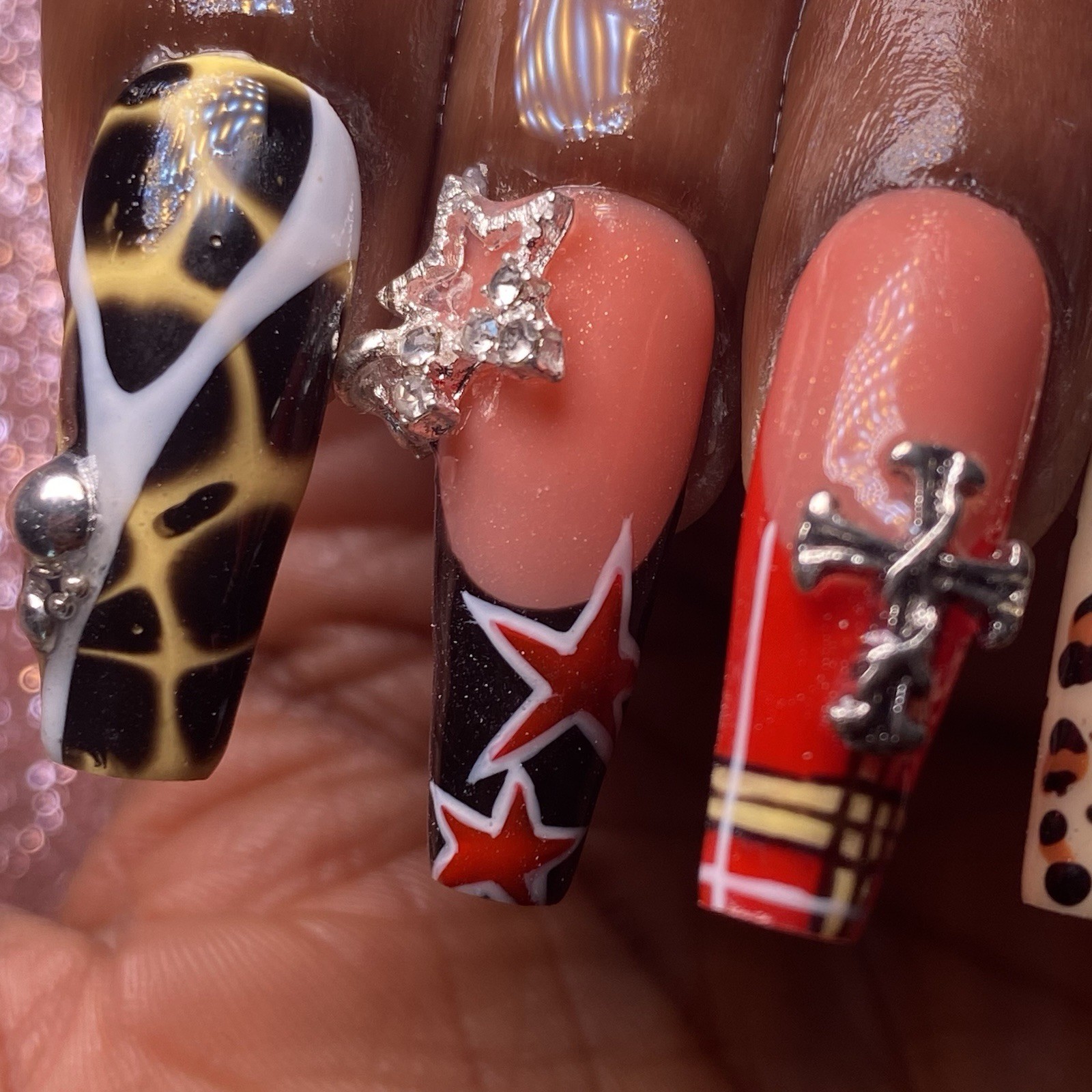 Authentic Nail Arts by Dia Long Coffin Press-On Nails Multicolor 3D Shiny Set