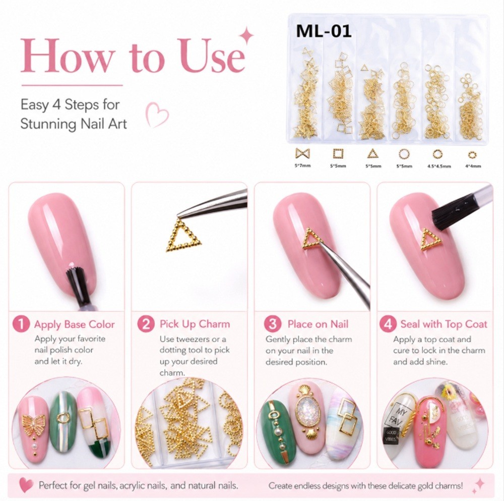 Gold 3D Nail Art Decorations – Ocean Rivets, Shell Rhinestones for Manicure Tips
