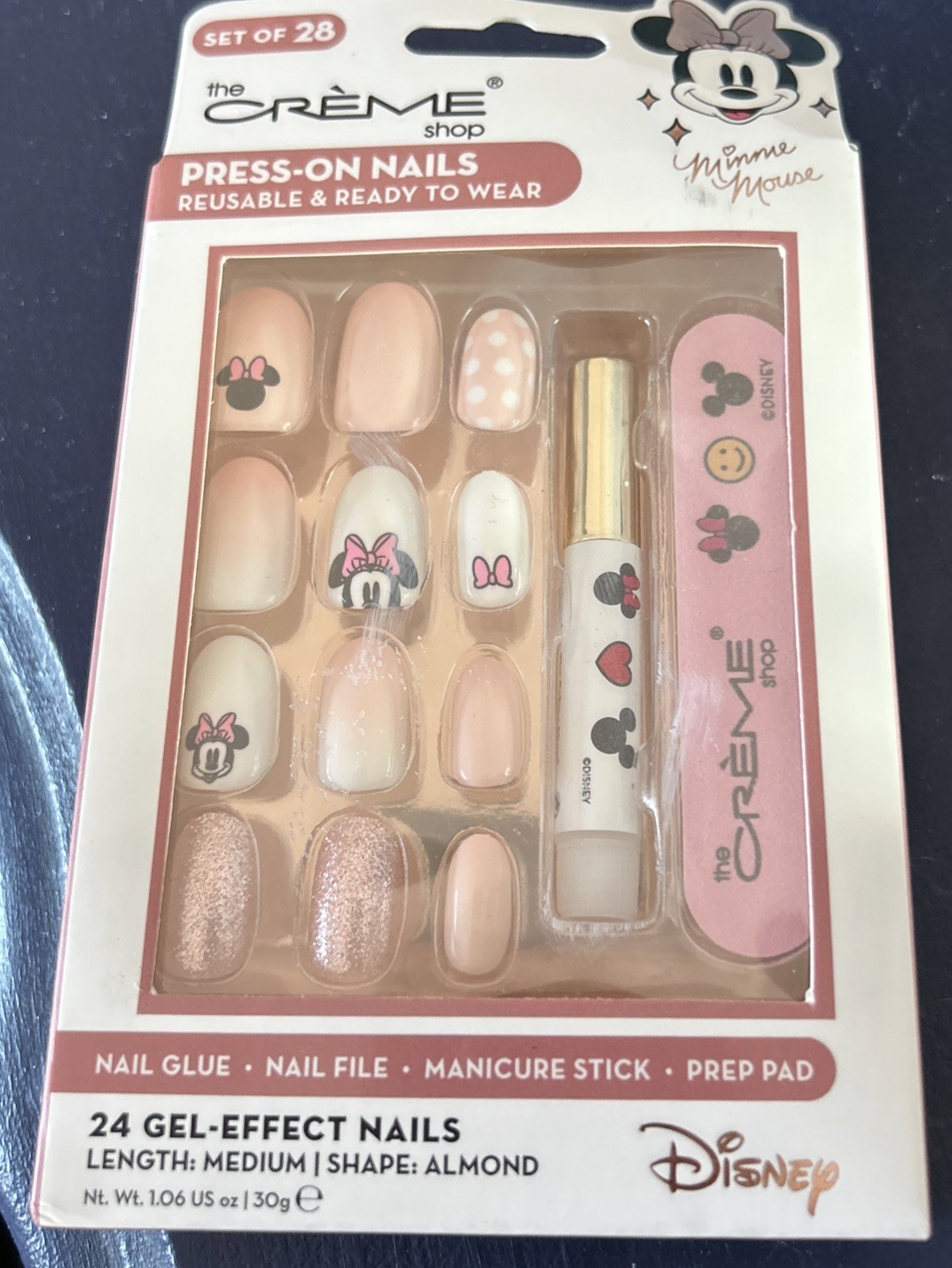 The Crème Shop Minnie Mouse Reusable Press On Nails 24 Gel Effect Med Length NEW