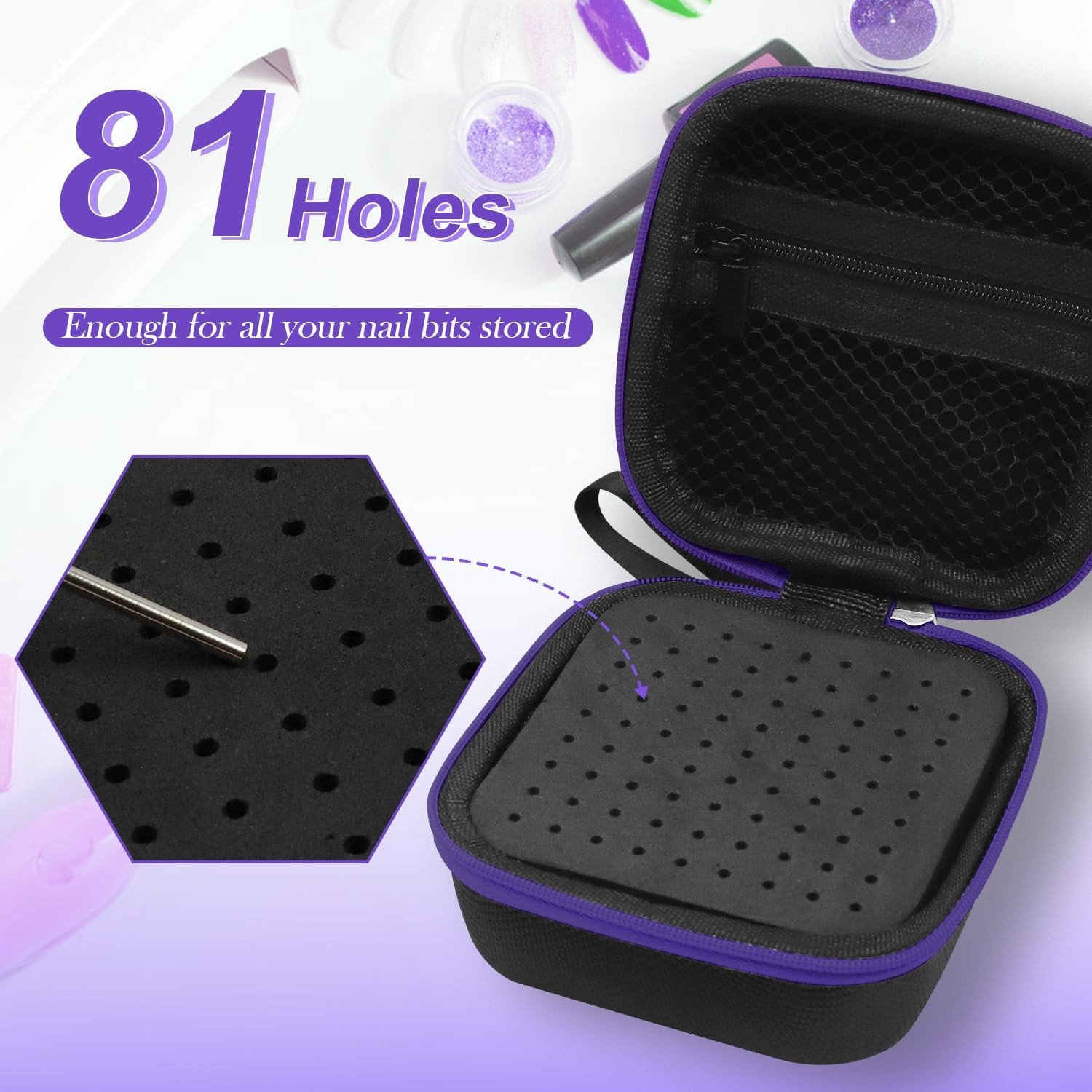 81 Holes Nail Drill Bit Holder, Dustproof Portable Organizer Stora Bag