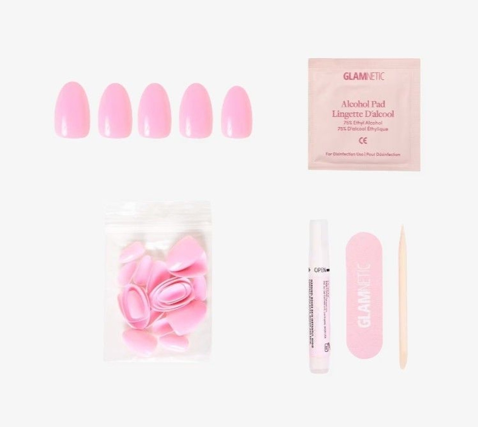 Glamnetic Premium Nails, Think Pink , Solid Opaque, Light Pastel Pink, Short NIB