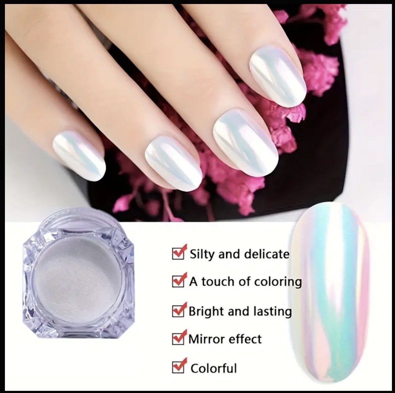 AURORA NAIL POWDER Mirror Effect CHROME Nail Art Mermaid Rainbow AB **BOGOF**