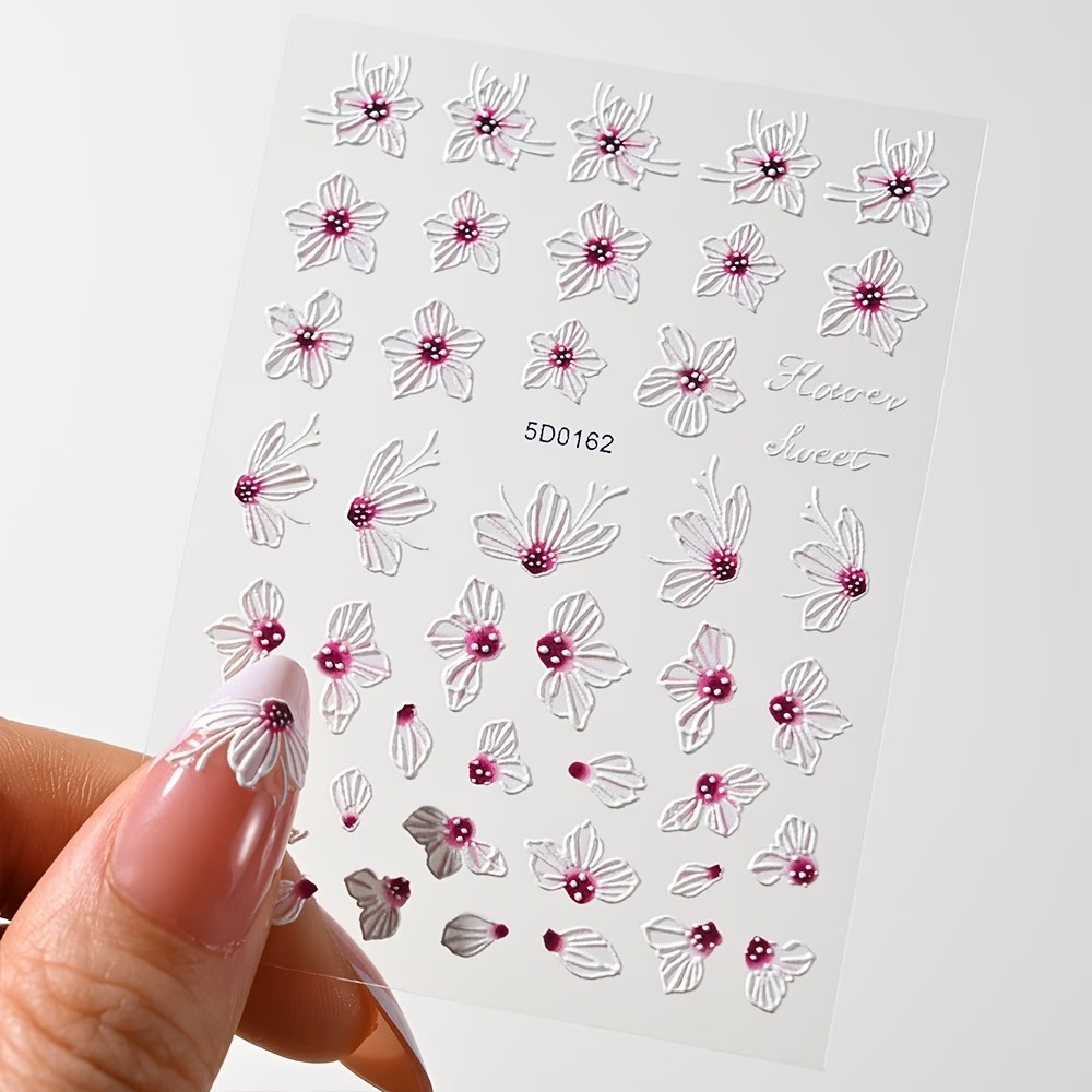 Nail Art Stickers – White & Purple Floral Lace Flower Design for Elegant Nails