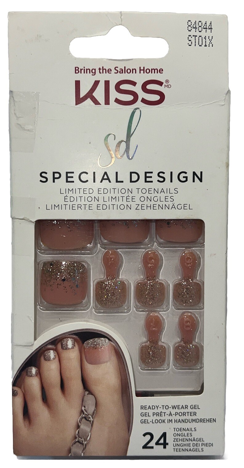 KISS SPECIAL DESIGN Toe Nails #84844 Hot PinkSparkles New See Description & Pics